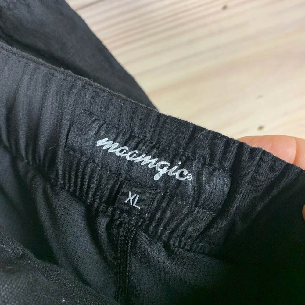 Maamgic Linen Pants Mens XL Black Relaxed Drawstring Lined Trousers Straight Leg